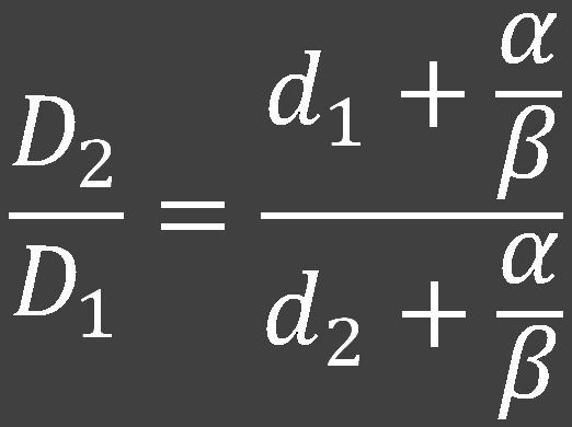 D2/D1 = (d1 + a/b) / (d2 + a/b)