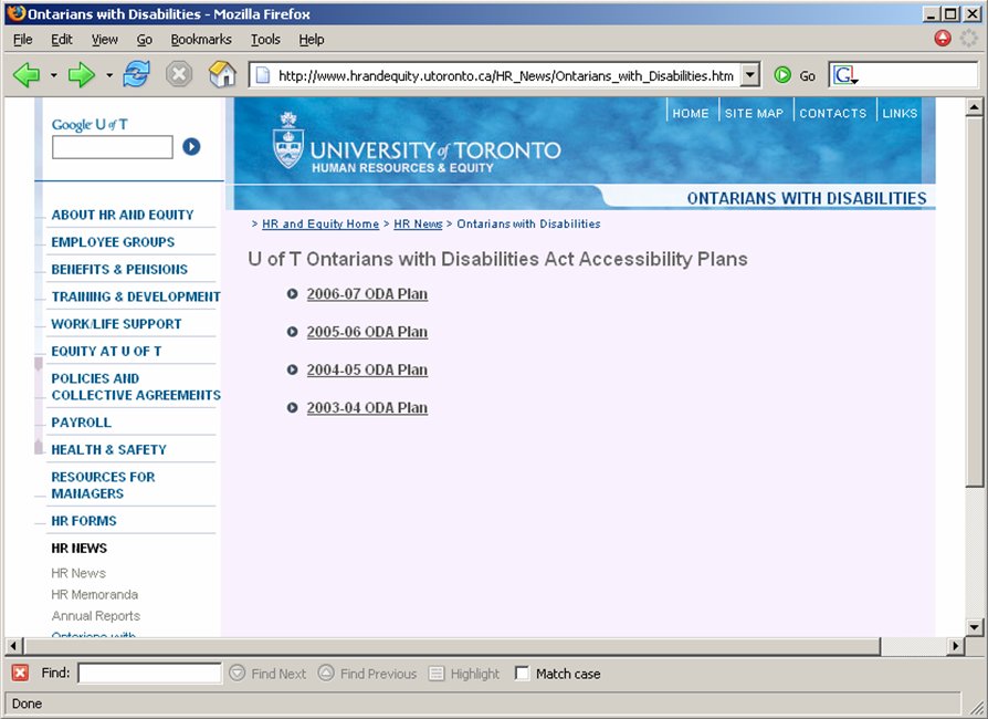 Screenshot of Accessibility Plan Web Site