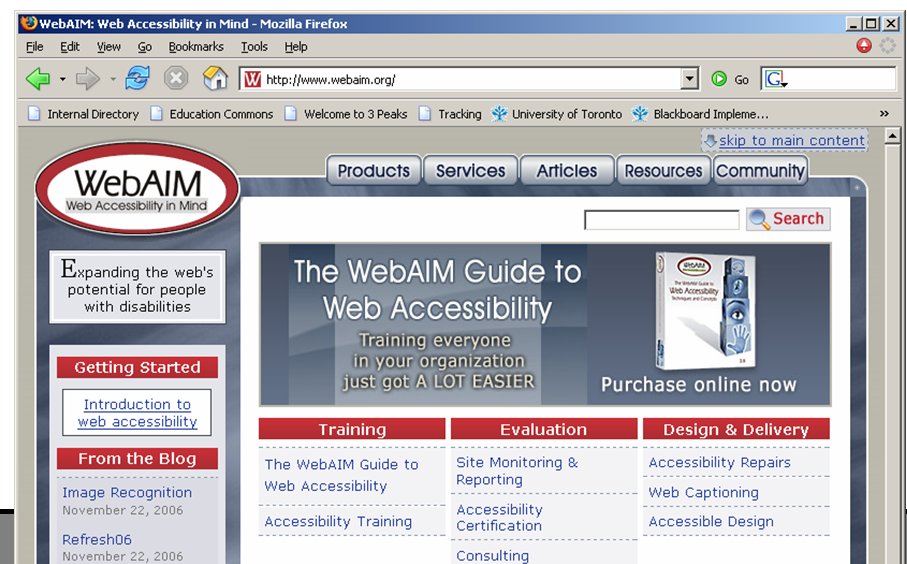 Screenshot of WebAim Web Site