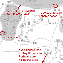map of what we did and where on the Canisbay campgrounds
