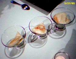 Delicious pseudo-potstickers served in empty wine glasses