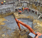 A construction site for an apartment's foundation