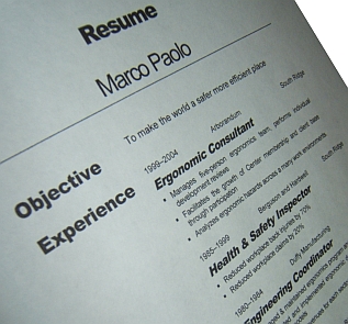 An ergonomist's sample resume