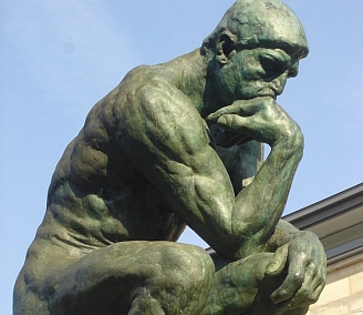 Famous Statue, Rodin's Thinking Man, looking thoughtful